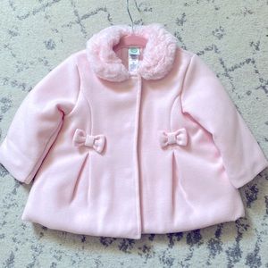 Little Me Baby Girl Pink Faux Fur Pea Coat Size 12 Months